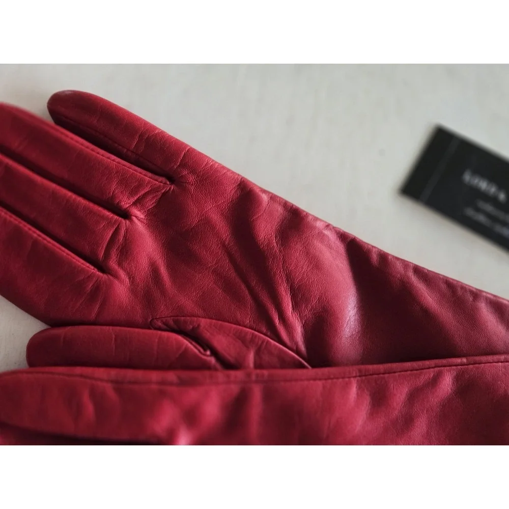 NWT Lord & Taylor Gloves Leather Cashmere Chry Red Sz 7.5 Gift Buttery Vtg 5288
